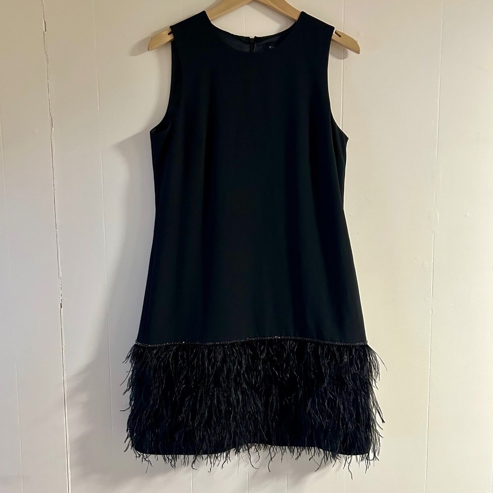 Tahari ASL‎ Embellished Feather-Hem Sheath Dress in Black sz 6 - Picture 3 of 5